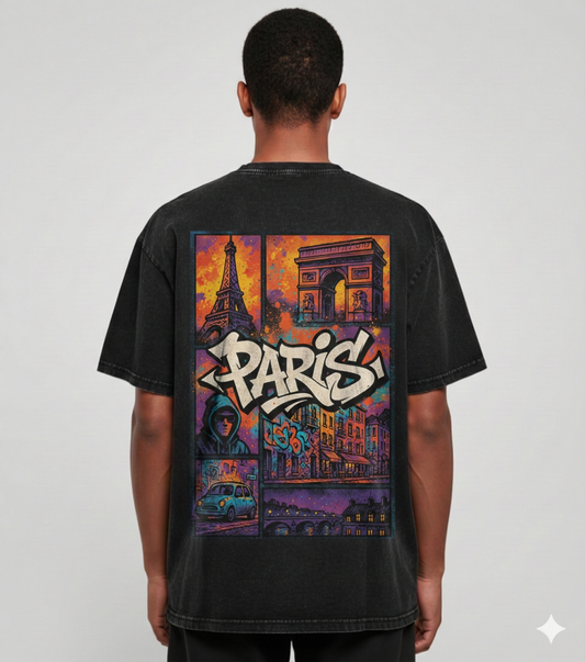 Oversized washed T-shirt Paris backprint