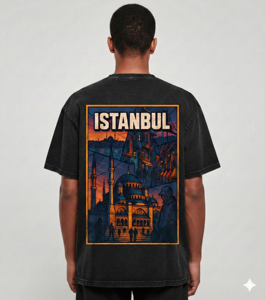 Oversize washed T-shirt Istanbul backprint