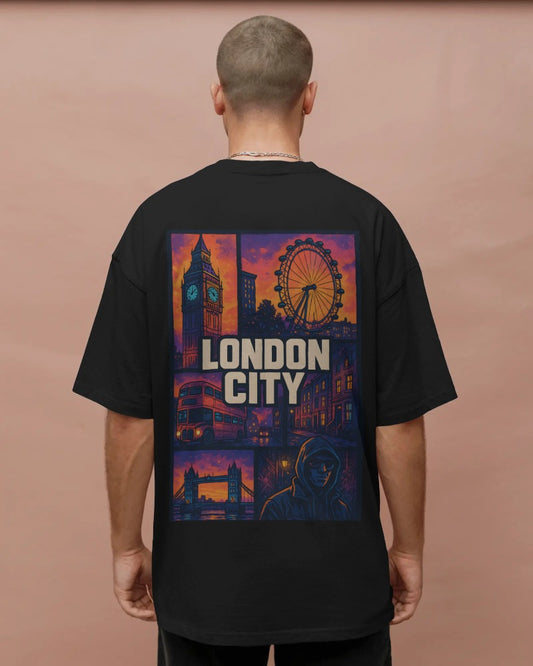 Oversize London City T-Shirt Streetwear – Premium backprint with Big Ben &amp; Red Bus