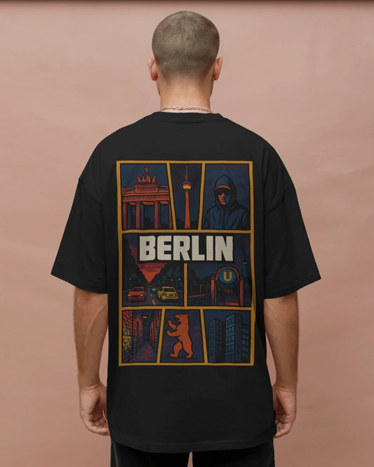 Oversized Berlin T-Shirt Urban Streetwear – Premium Backprint with Brandenburg Gate &amp; TV Tower