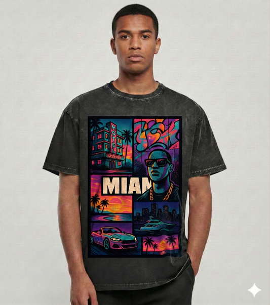 Oversize washed T-shirt Miami unisex