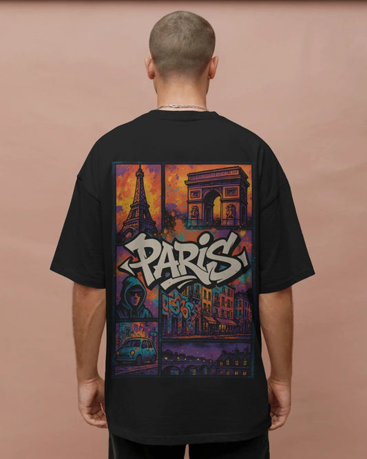 Oversized Paris T-Shirt Urban Streetwear – Premium Back Print with Eiffel Tower &amp; Arc de Triomphe