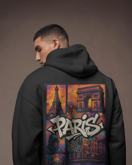 Oversized hoodie without drawstring, Paris back print