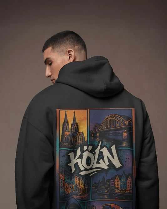 Oversized hoodie without drawstring, Cologne back print